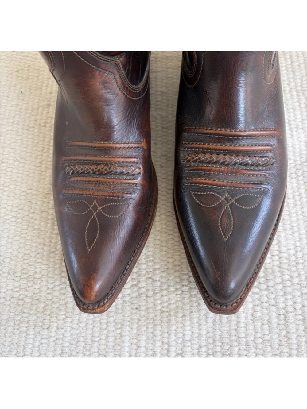 VTG Loblan Hand Made Brown Leather Cowboy Boots WesternWear Dress MEN’s 11 EU 45 - Picture 4 of 9